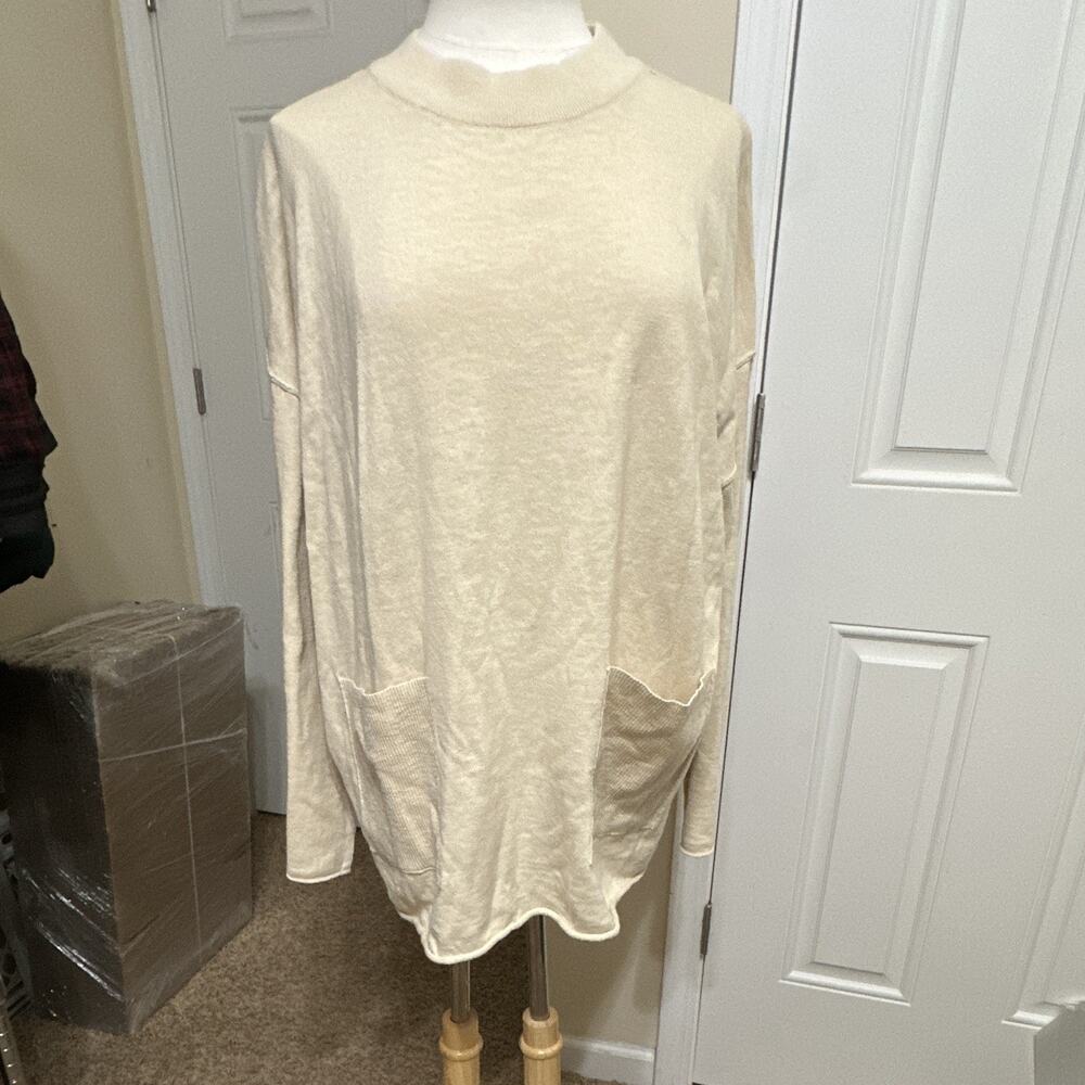Free-est Women's Beige Solid Knit Mock Neck Long Sleeve Pullover Sweater S